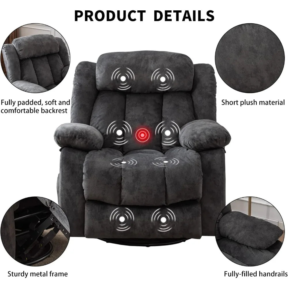 HUANZHUANG Massage Swivel Rocker Recliner Chair With Heat