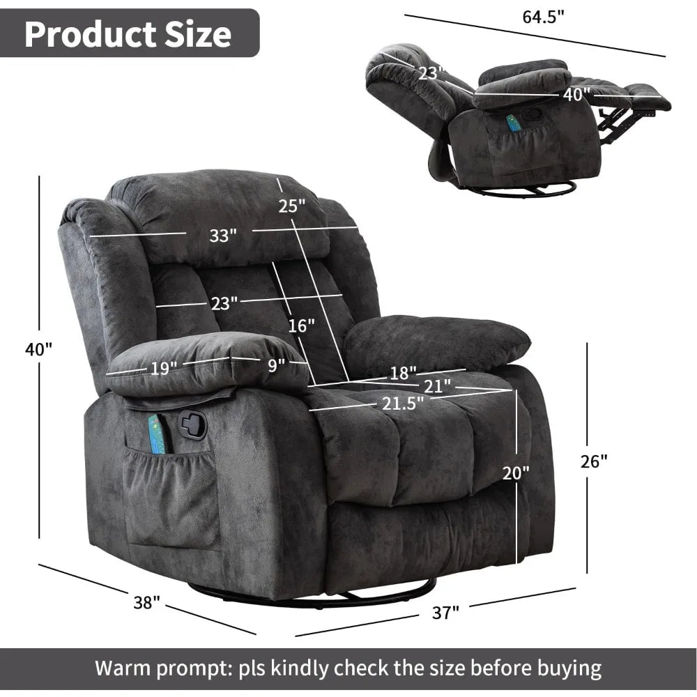 HUANZHUANG Massage Swivel Rocker Recliner Chair With Heat