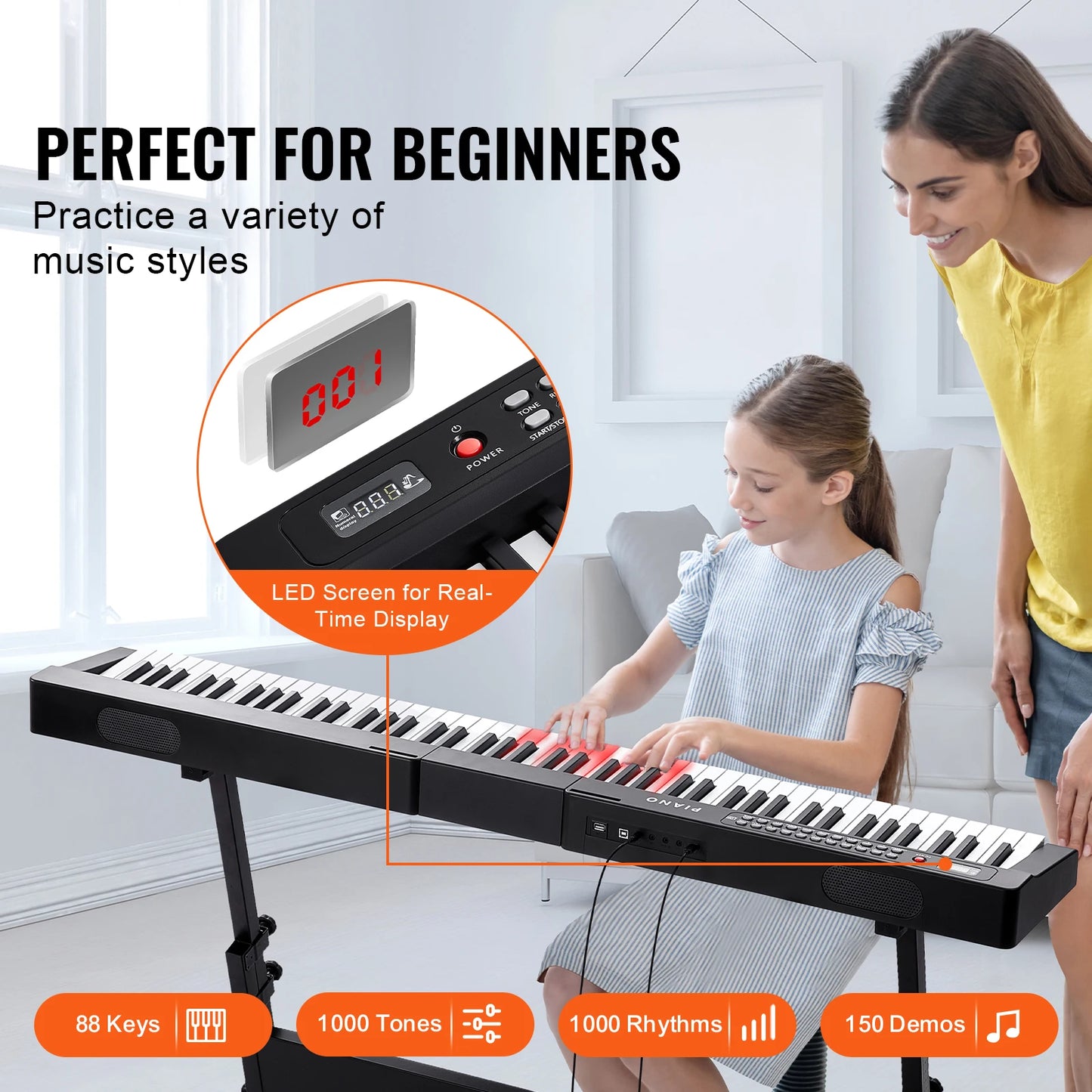 SucceBuy 88 Key Digital Piano Keyboard Semi Weighted