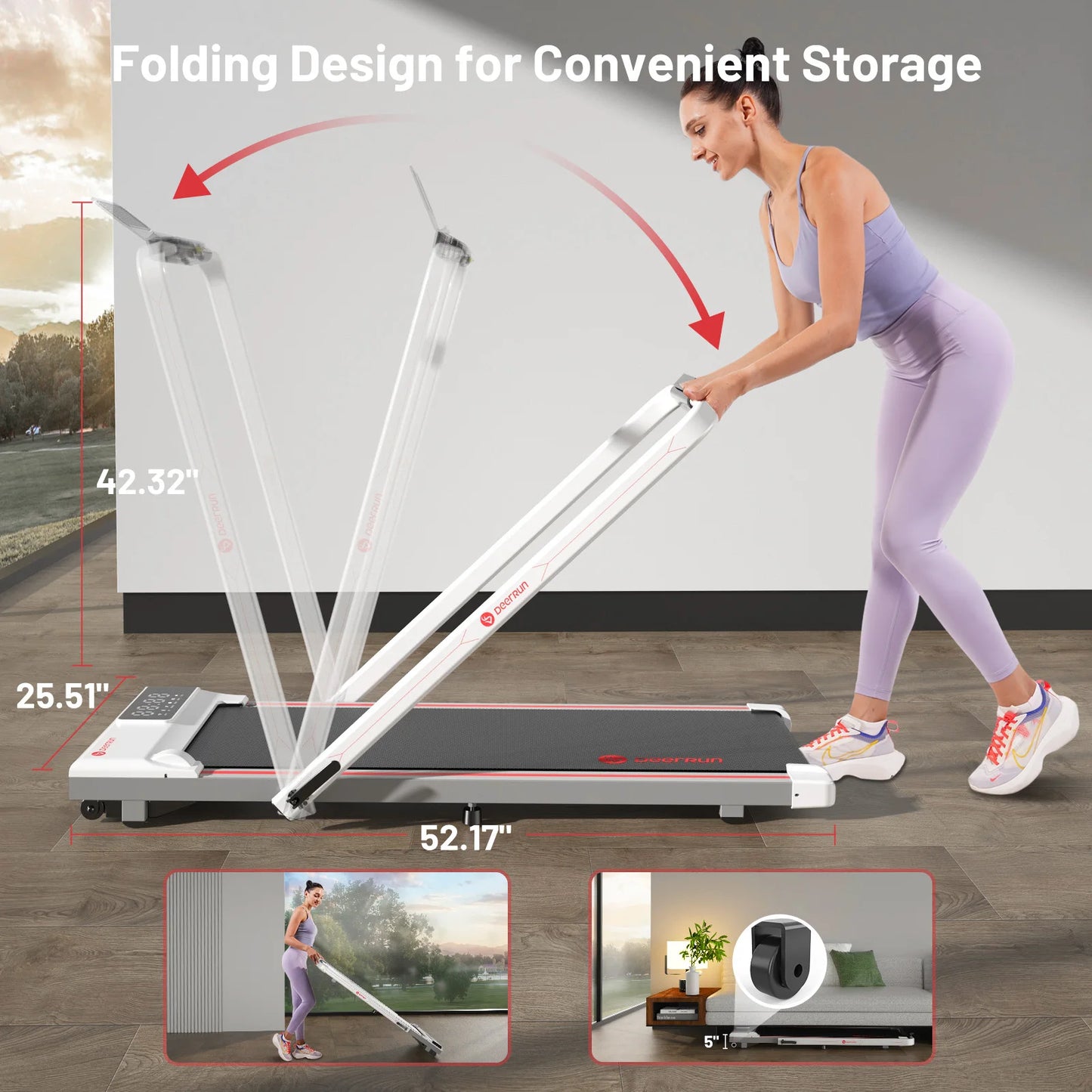 Driving Foldable Walking Treadmill With Remote App Control