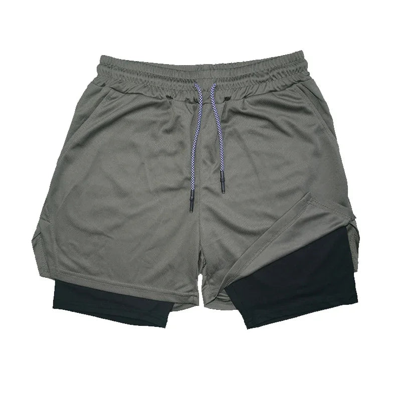 LETSNAGOUCN Men Double Layer Fitness Shorts Quick Dry