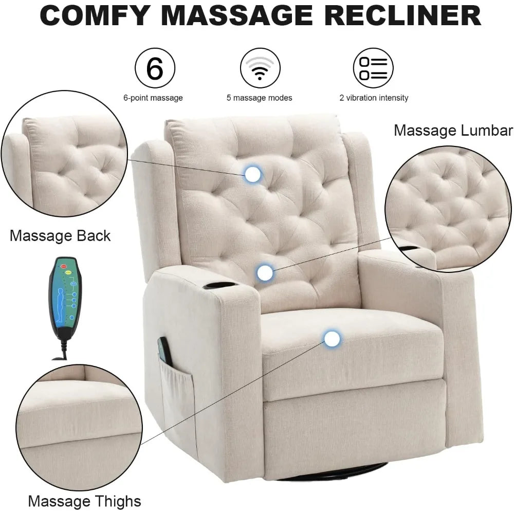 HUANZHUANG Heavy Duty Massage Swivel Rocker Recliner Chair