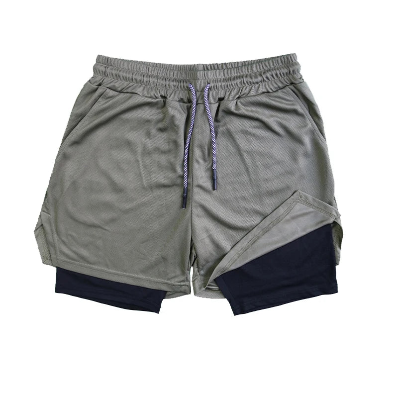 LETSNAGOUCN Men Double Layer Fitness Shorts Quick Dry