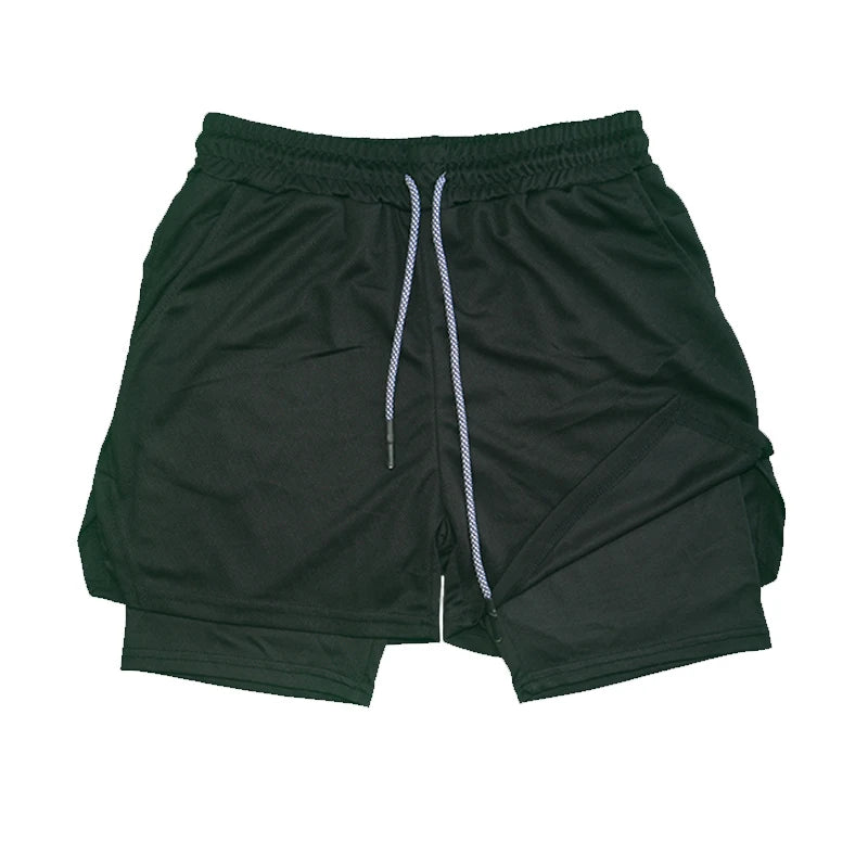 LETSNAGOUCN Men Double Layer Fitness Shorts Quick Dry