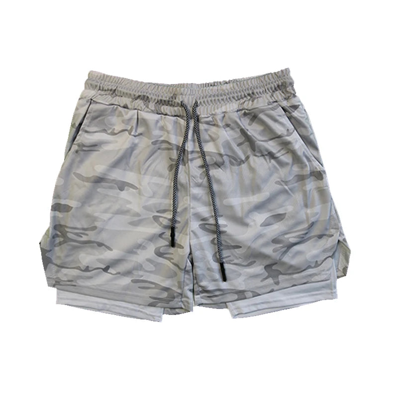 LETSNAGOUCN Men Double Layer Fitness Shorts Quick Dry