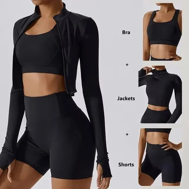 Stown Sportswear 3 Piece Yoga Set with Bra Jacket Shorts