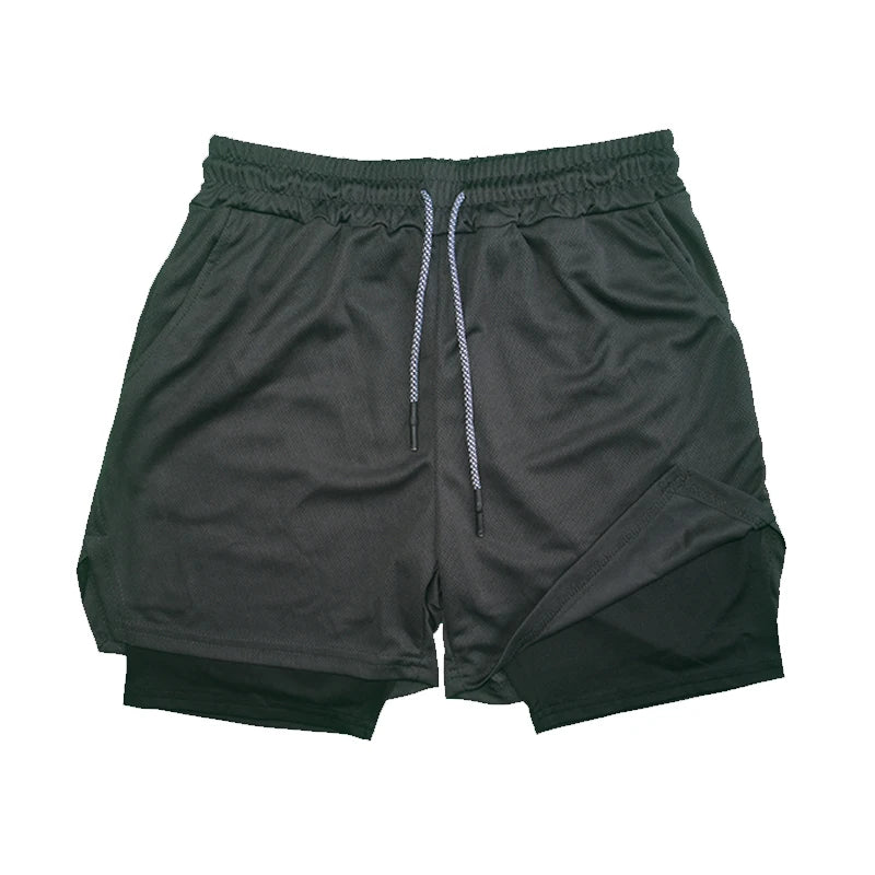 LETSNAGOUCN Men Double Layer Fitness Shorts Quick Dry