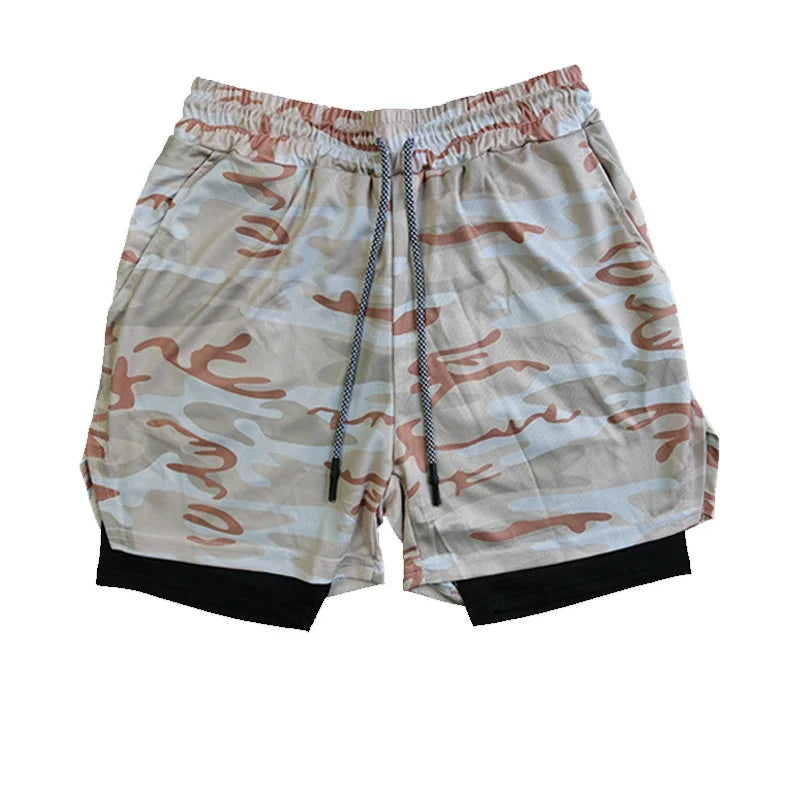 LETSNAGOUCN Men Double Layer Fitness Shorts Quick Dry