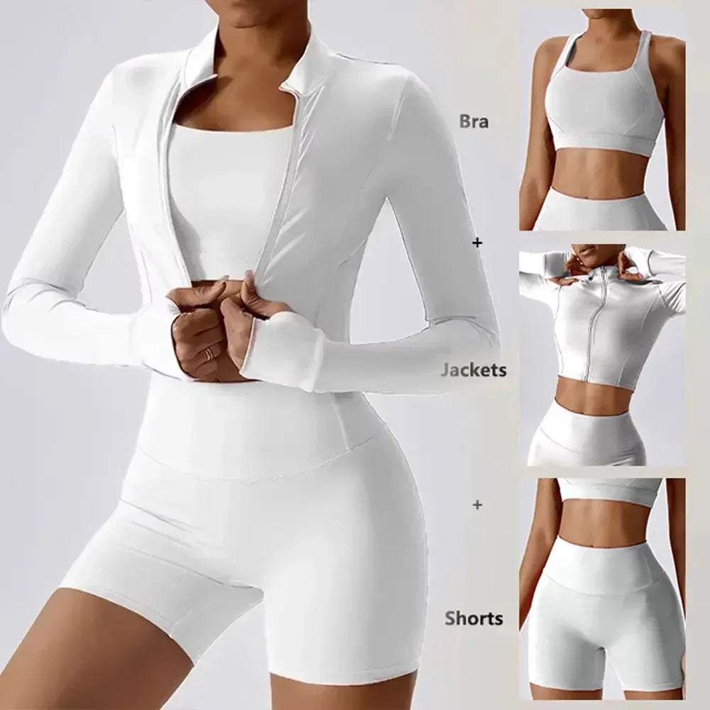Stown Sportswear 3 Piece Yoga Set with Bra Jacket Shorts