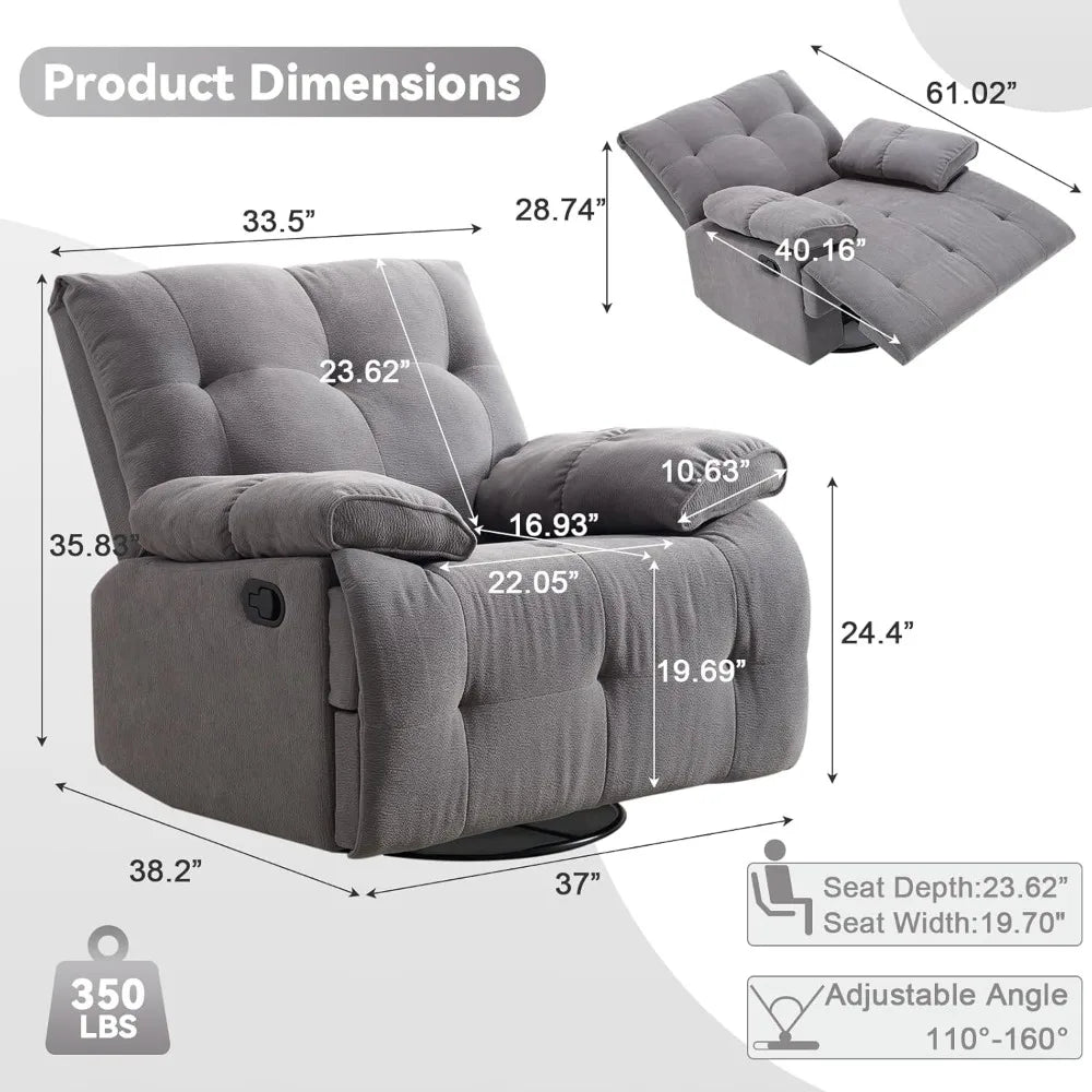 HUANZHUANG Glider 360 Degree Swivel Chair Velvet Upholstered