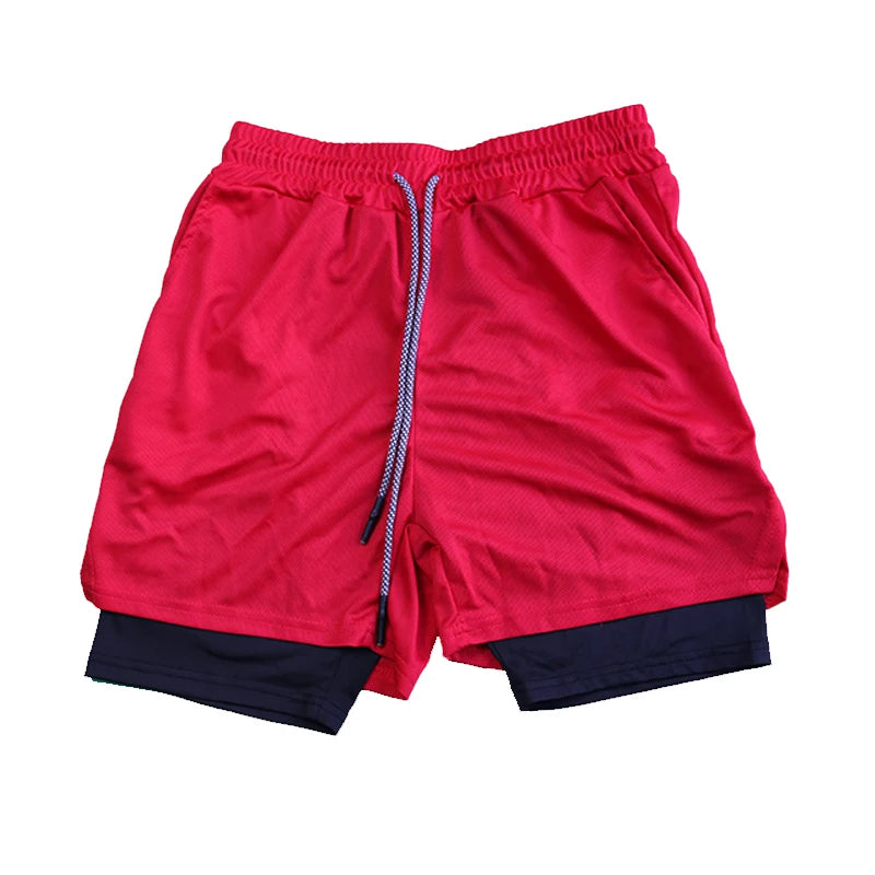 LETSNAGOUCN Men Double Layer Fitness Shorts Quick Dry