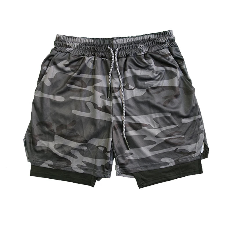 LETSNAGOUCN Men Double Layer Fitness Shorts Quick Dry