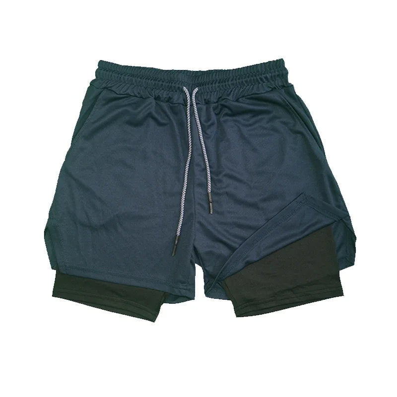 LETSNAGOUCN Men Double Layer Fitness Shorts Quick Dry