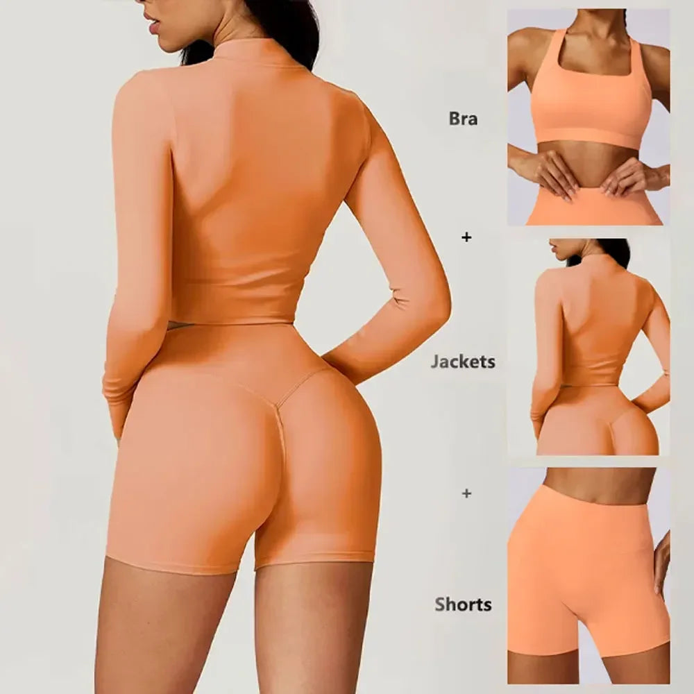 Stown Sportswear 3 Piece Yoga Set with Bra Jacket Shorts