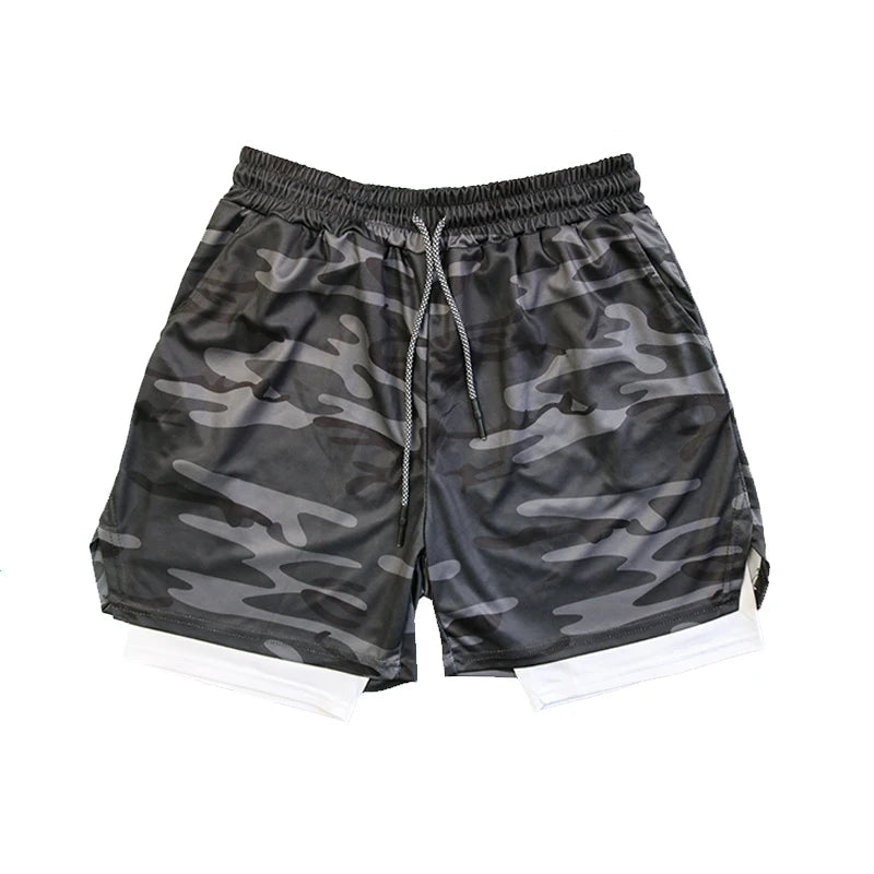 LETSNAGOUCN Men Double Layer Fitness Shorts Quick Dry