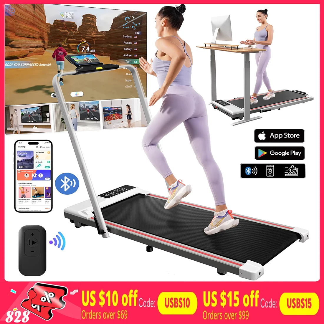 Driving Foldable Walking Treadmill With Remote App Control