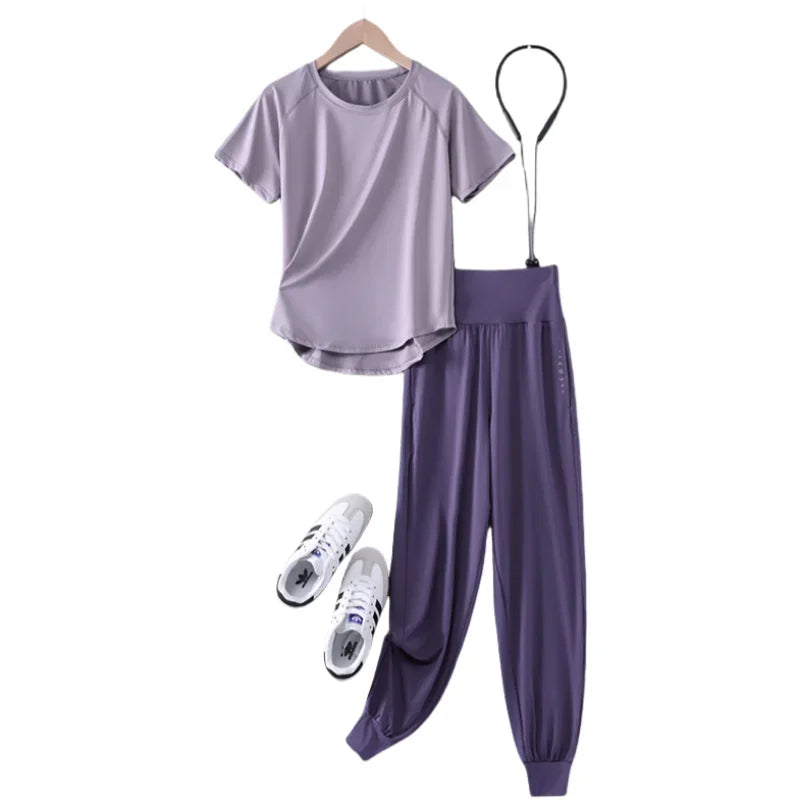 DRUR Yoga Set Women Two Piece Sport Top Pants Outfit