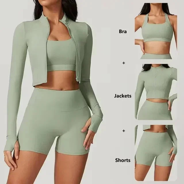 Stown Sportswear 3 Piece Yoga Set with Bra Jacket Shorts