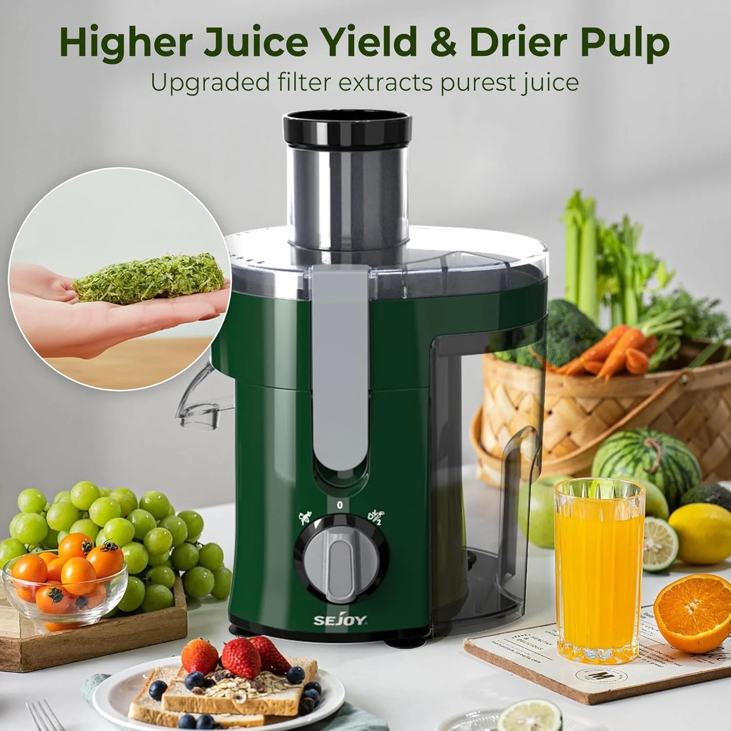 SEJOY Juicer Extractor With Two Speeds Large Mouth BPA Free