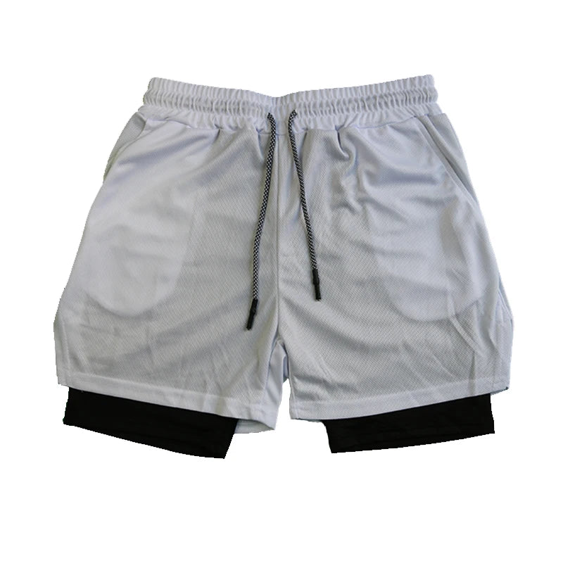 LETSNAGOUCN Men Double Layer Fitness Shorts Quick Dry
