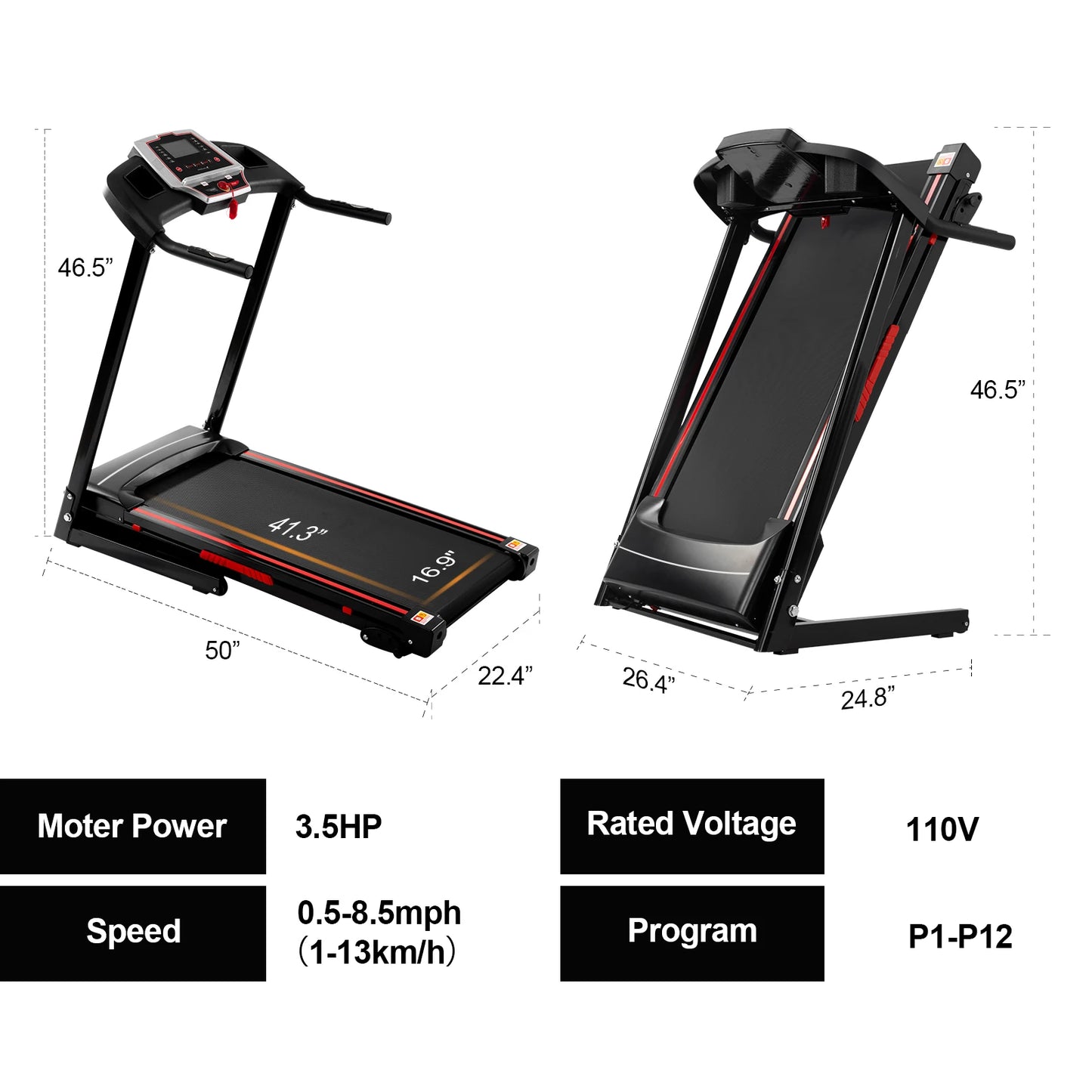 Driving Foldable Treadmill For Home 3 5HP Incline Electric