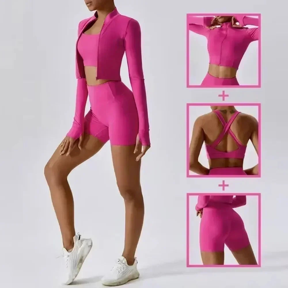 Stown Sportswear 3 Piece Yoga Set with Bra Jacket Shorts