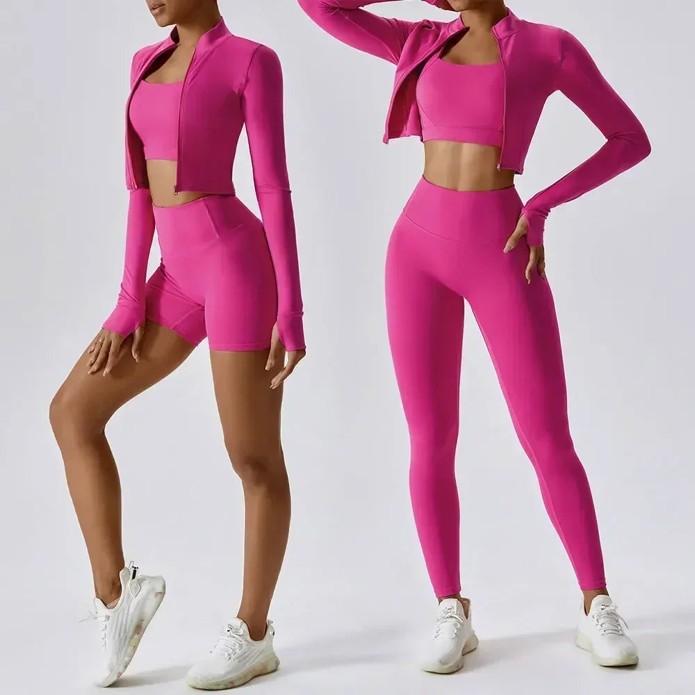 Stown Sportswear 3 Piece Yoga Set with Bra Jacket Shorts