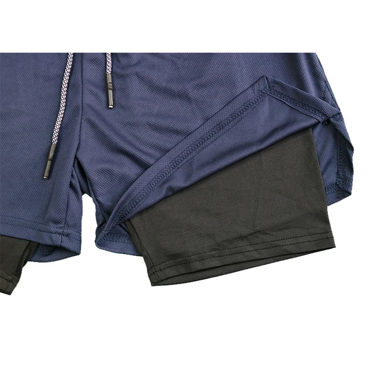 LETSNAGOUCN Men Double Layer Fitness Shorts Quick Dry