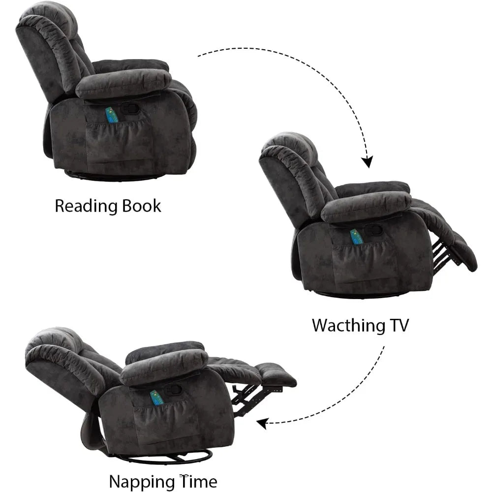 HUANZHUANG Massage Swivel Rocker Recliner Chair With Heat