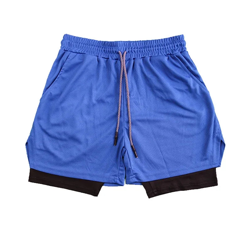 LETSNAGOUCN Men Double Layer Fitness Shorts Quick Dry