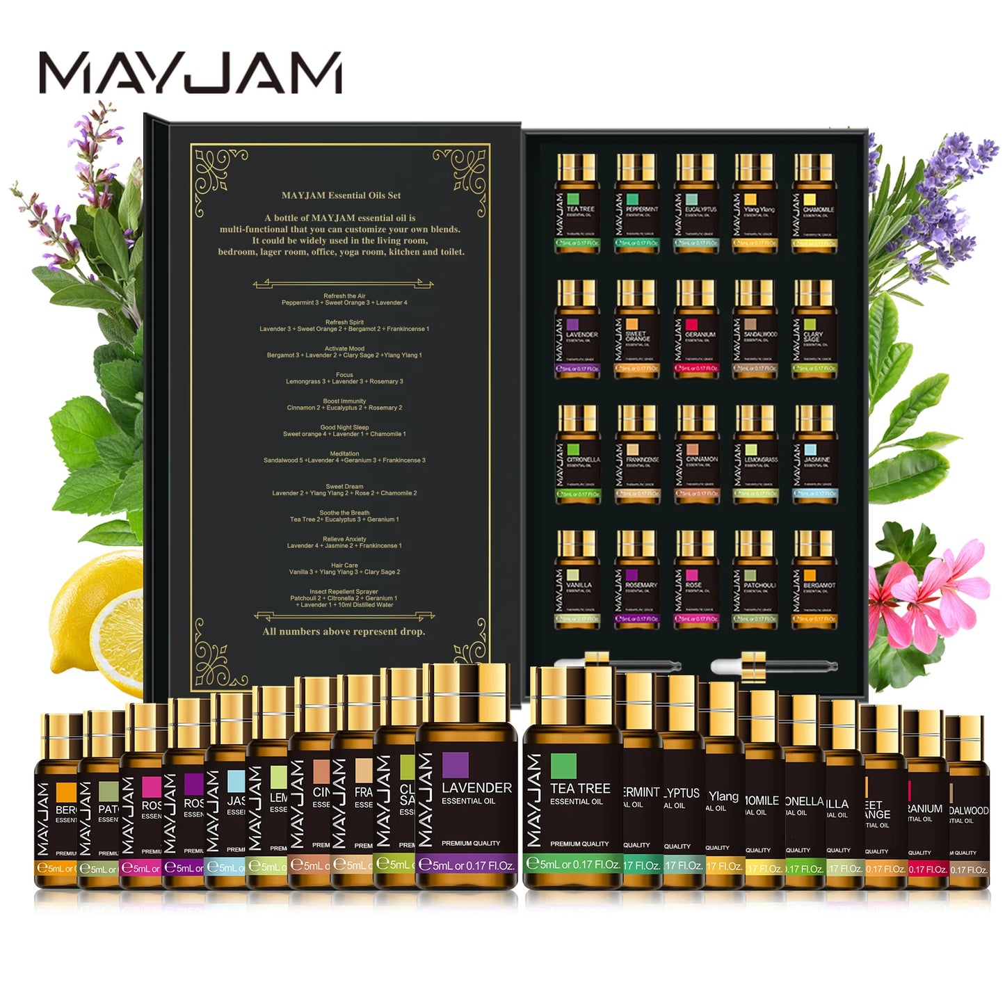 MAYJAM Essential Oils Kit Bottles Lavender Jasmine Vanilla