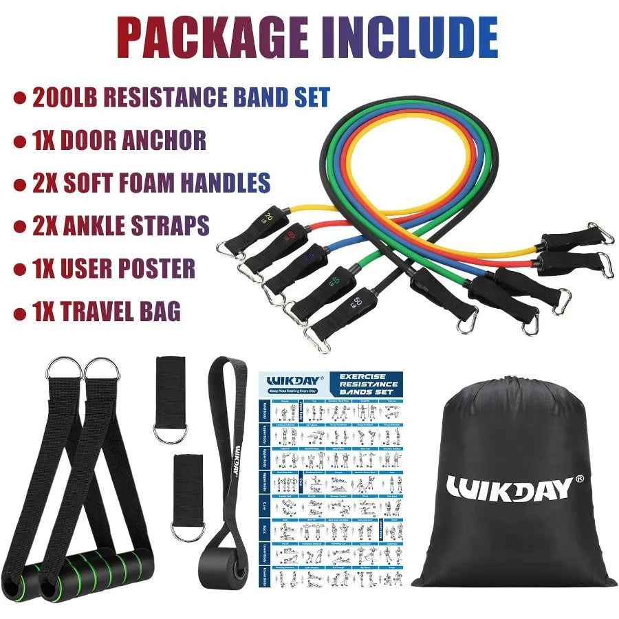 WIKDAY Resistance Bands Set With Handles 200lb Door Anchor