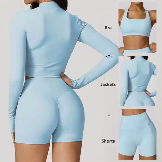 Stown Sportswear 3 Piece Yoga Set with Bra Jacket Shorts