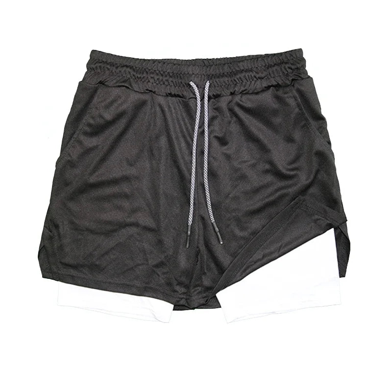 LETSNAGOUCN Men Double Layer Fitness Shorts Quick Dry
