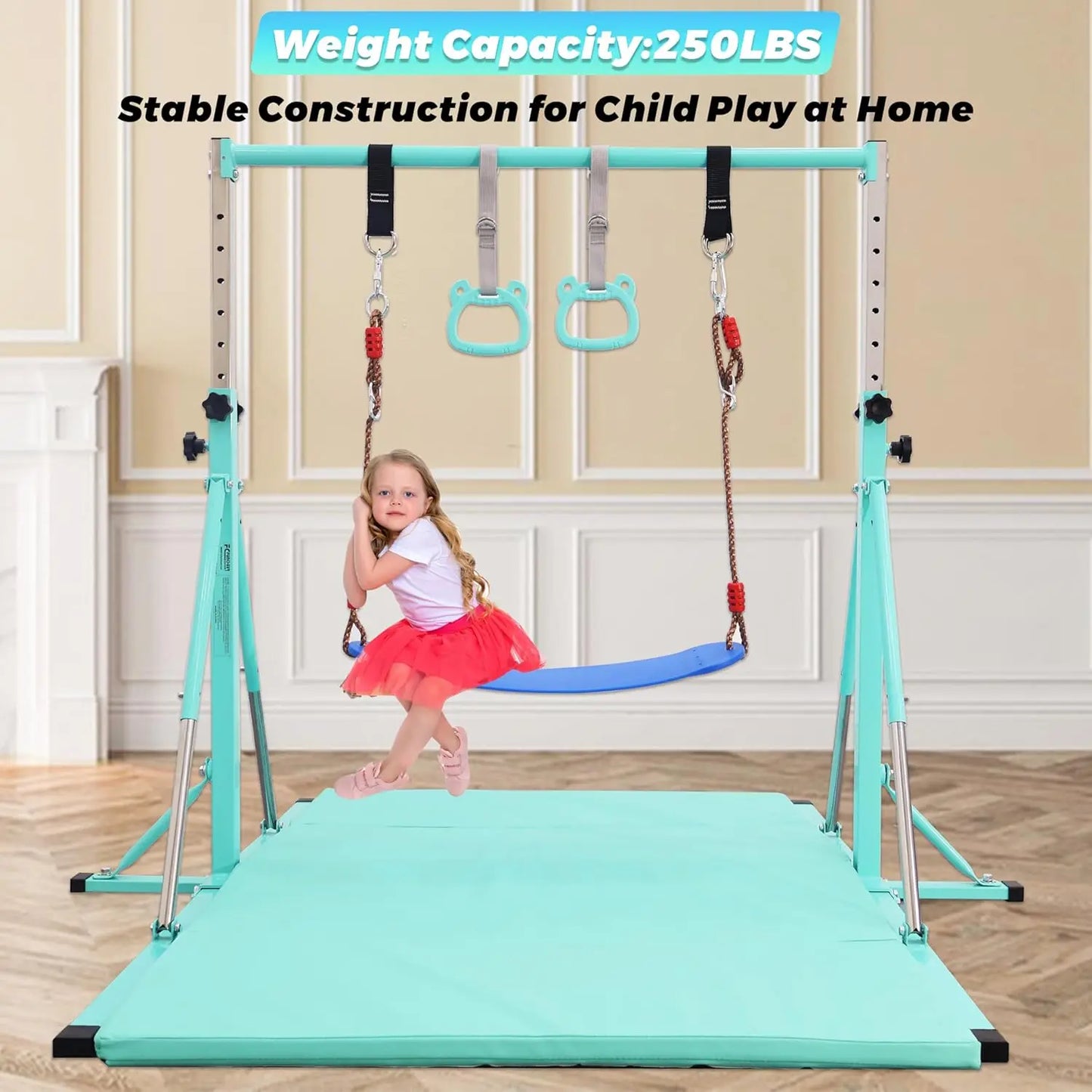 wFoldable Gymnastics Bar,5FT Horizontal bar,Adjustable Kids Training bar for Kids Ages 3-15,Kids Gymnastics bar,Triangle Stable