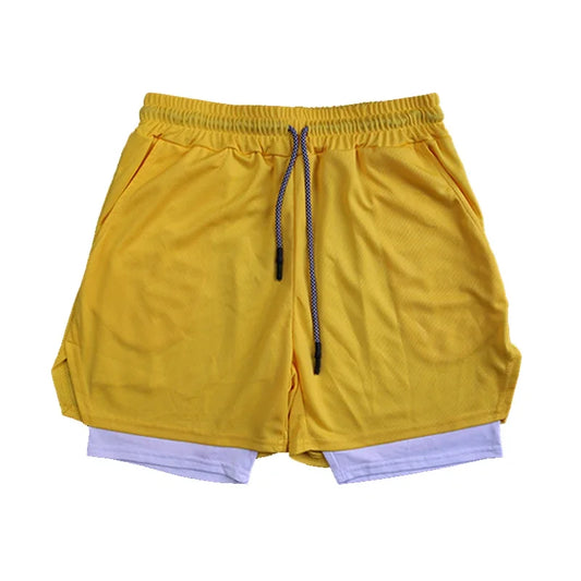 LETSNAGOUCN Men Double Layer Fitness Shorts Quick Dry