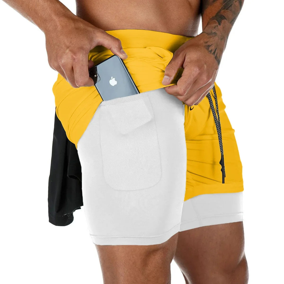 LETSNAGOUCN Men Double Layer Fitness Shorts Quick Dry