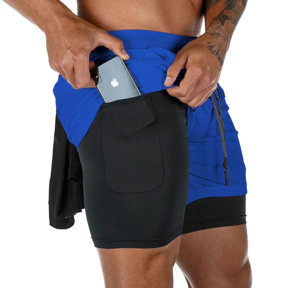 LETSNAGOUCN Men Double Layer Fitness Shorts Quick Dry