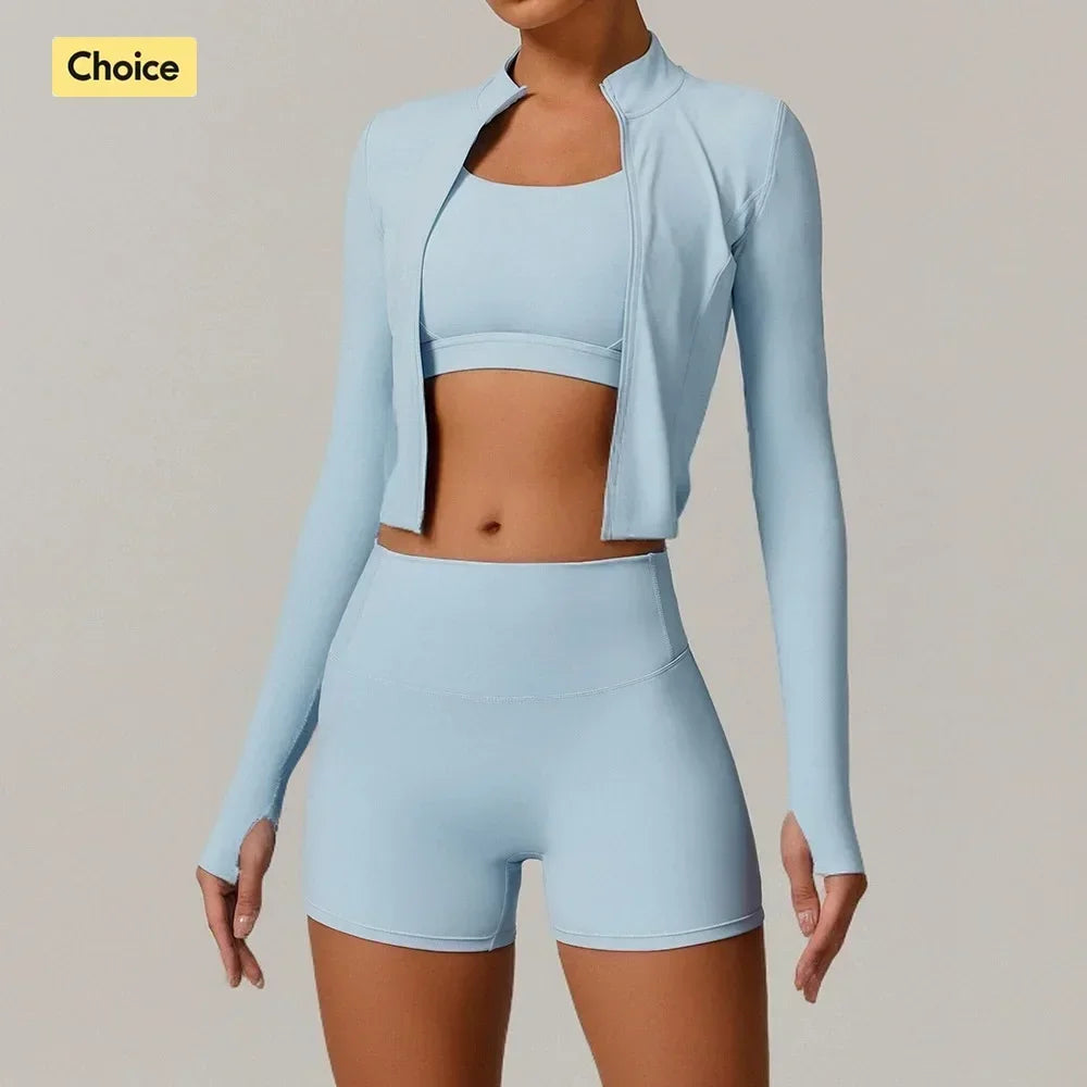 Stown Sportswear 3 Piece Yoga Set with Bra Jacket Shorts