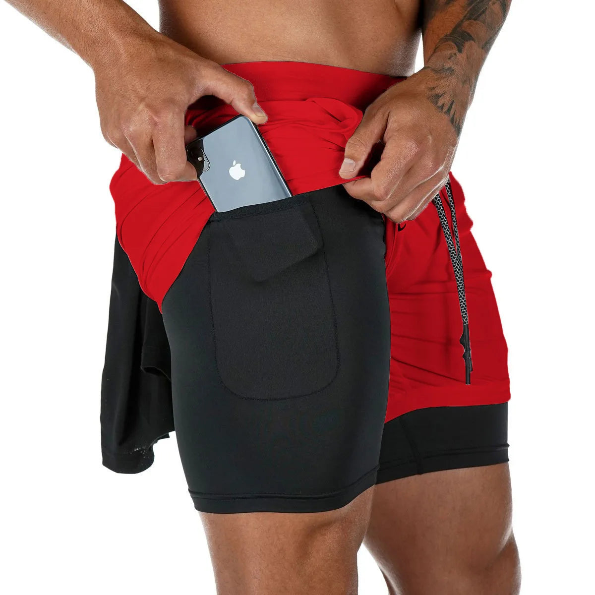 LETSNAGOUCN Men Double Layer Fitness Shorts Quick Dry