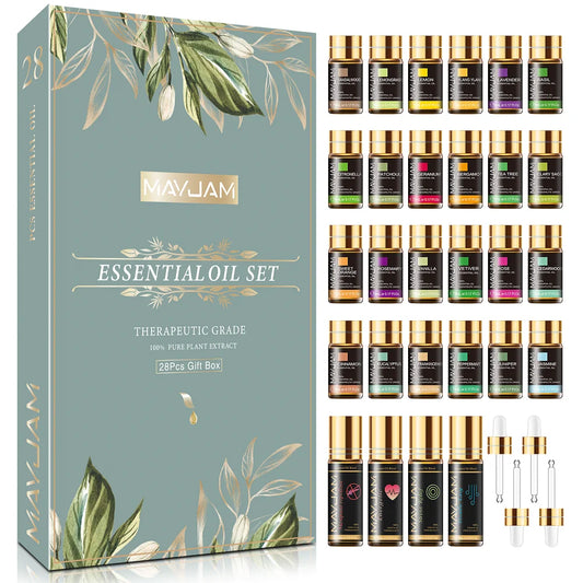MAYJAME 28pc Pure Essential Oils Gift Set For Diffuser