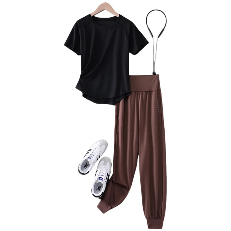DRUR Yoga Set Women Two Piece Sport Top Pants Outfit